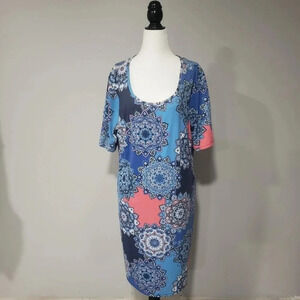 Sunsets &  Sweet Tea Womans Size PXL Blue/pink Shift Dress.